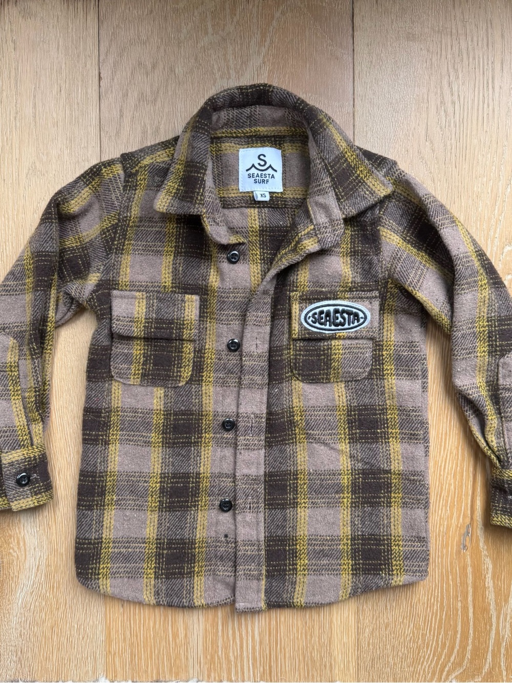 Seaesta Surf - Kids Brown & Yellow Plaid Button-Up